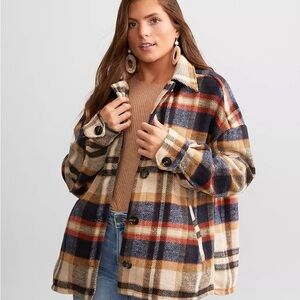 BKE Women's Checkered Utility Jacket - Blue, Red, Beige